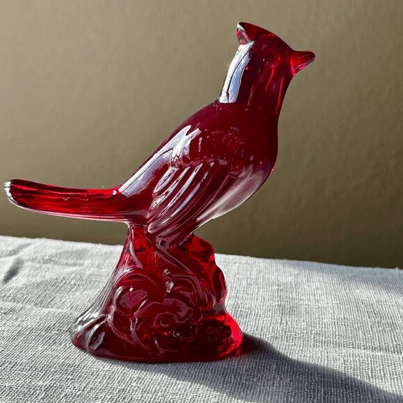 Vintage Mosser Glass Ruby Red Cardinal Figurine – Solid Glass, USA Made - Picture 5 of 5